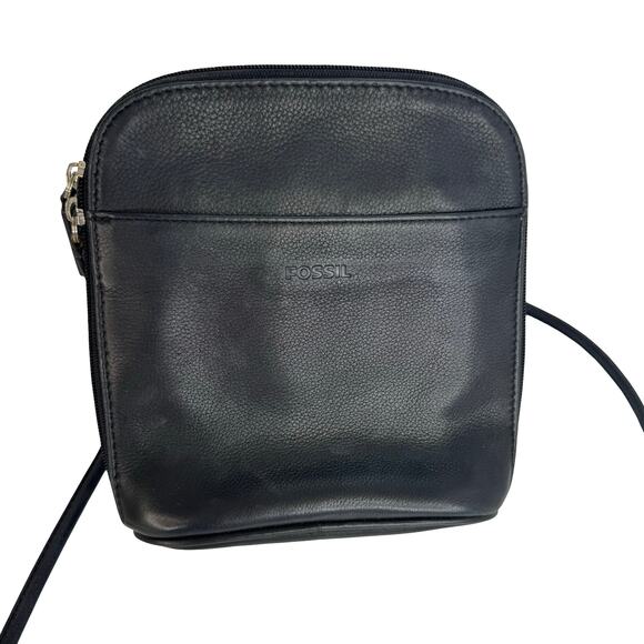 Fossil Black Leather Crossbody Purse – Small Zip Organizer Shoulder Bag - Picture 13 of 16